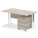 Impulse Cantilever Straight Desk With 3 Drawer Mobile Pedestal - Grey Oak - NWOF