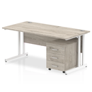 Impulse Cantilever Straight Desk With 3 Drawer Mobile Pedestal - Grey Oak - NWOF