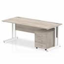 Impulse Cantilever Straight Desk With 3 Drawer Mobile Pedestal - Grey Oak - NWOF