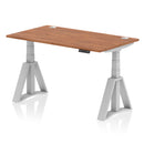 Air 800mm Deep Height Adjustable Desk With Cable Ports & Piste Foot - Walnut