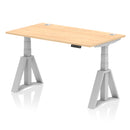 Air 800mm Deep Height Adjustable Desk With Cable Ports & Piste Foot - Maple