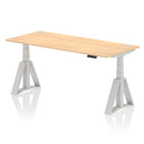 Air 800mm Deep Height Adjustable Desk With Cable Ports & Piste Foot - Maple
