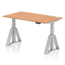 Air 800mm Deep Height Adjustable Desk With Cable Ports & Piste Foot - Oak