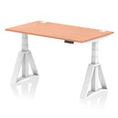 Air 800mm Deep Height Adjustable Desk With Cable Ports & Piste Foot - Beech