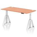 Air 800mm Deep Height Adjustable Desk With Cable Ports & Piste Foot - Beech