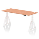 Air 800mm Deep Height Adjustable Desk With Cable Ports & Piste Foot - Beech