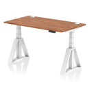 Air 800mm Deep Height Adjustable Desk With Cable Ports & Piste Foot - Walnut