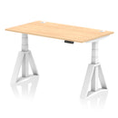 Air 800mm Deep Height Adjustable Desk With Cable Ports & Piste Foot - Maple