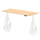 Air 800mm Deep Height Adjustable Desk With Cable Ports & Piste Foot - Maple