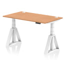 Air 800mm Deep Height Adjustable Desk With Cable Ports & Piste Foot - Oak