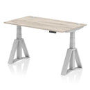 Air 800mm Deep Height Adjustable Desk With Cable Ports & Piste Foot - Grey Oak