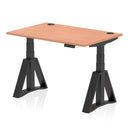 Air 800mm Deep Height Adjustable Desk With Cable Ports & Piste Foot - Beech