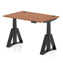 Air 800mm Deep Height Adjustable Desk With Cable Ports & Piste Foot - Walnut