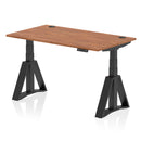 Air 800mm Deep Height Adjustable Desk With Cable Ports & Piste Foot - Walnut