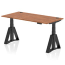 Air 800mm Deep Height Adjustable Desk With Cable Ports & Piste Foot - Walnut