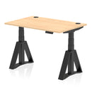 Air 800mm Deep Height Adjustable Desk With Cable Ports & Piste Foot - Maple