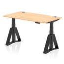 Air 800mm Deep Height Adjustable Desk With Cable Ports & Piste Foot - Maple
