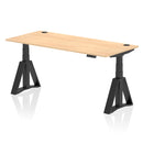 Air 800mm Deep Height Adjustable Desk With Cable Ports & Piste Foot - Maple