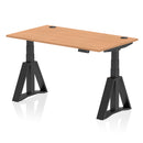 Air 800mm Deep Height Adjustable Desk With Cable Ports & Piste Foot - Oak