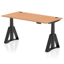 Air 800mm Deep Height Adjustable Desk With Cable Ports & Piste Foot - Oak