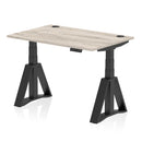 Air 800mm Deep Height Adjustable Desk With Cable Ports & Piste Foot - Grey Oak
