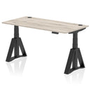 Air 800mm Deep Height Adjustable Desk With Cable Ports & Piste Foot - Grey Oak