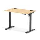 Dynamic Air Lite height adjustable slimline desk in maple with cable ports, showcasing its modern design and sleek profile.