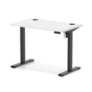 White Air Lite height adjustable slimline desk by Dynamic with cable ports and modern design, suitable for ergonomic workspace setups.