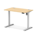 Dynamic Air Lite height adjustable slimline desk in maple with cable ports, featuring a modern design and sleek workspace.