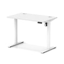 White Air Lite height adjustable slimline desk by Dynamic with cable ports, featuring a sleek modern design and adjustable height.
