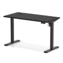 Dynamic Air Lite height adjustable slimline desk in black with cable ports, featuring a modern design for versatile workspace setup.