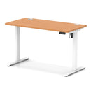 Dynamic Air Lite height adjustable slimline desk with cable ports in beech finish, showcasing modern design and sleek workspace setup.