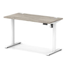 Dynamic Air Lite slimline desk with height adjustment, grey oak finish, featuring cable ports and sleek modern design.