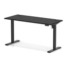 Dynamic Air Lite height adjustable slimline desk in black with cable ports, featuring a modern design and sleek workspace setup.