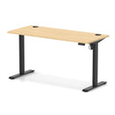Dynamic Air Lite height adjustable slimline desk with cable ports in maple finish, modern design for flexible workspace setup.
