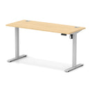 Dynamic Air Lite height adjustable slimline desk in maple with cable ports, featuring a modern design and sleek workspace setup.