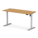 Dynamic Air Lite height adjustable slimline desk in oak with cable ports, featuring a modern design and sleek profile.