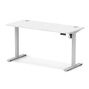 White Air Lite height adjustable slimline desk by Dynamic with cable ports, sleek design, and modern workspace setup.