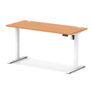 Dynamic Air Lite height adjustable slimline desk in beech finish with cable ports, featuring a modern workspace design.