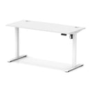 White Air Lite height adjustable slimline desk with cable ports by Dynamic, showcasing its modern design and sleek profile.