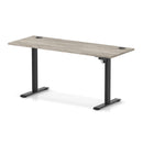 Dynamic Air Lite height adjustable slimline desk in grey oak finish with cable ports, modern workspace furniture.