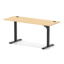 Dynamic Air Lite height adjustable slimline desk in maple with cable ports, featuring a modern design and sleek workspace.