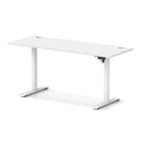 White Dynamic Air Lite height adjustable slimline desk with cable ports, showcasing a modern workspace with clean lines.