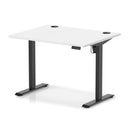 White Dynamic Air Lite height adjustable desk with cable ports, featuring a sleek design and modern workspace functionality.