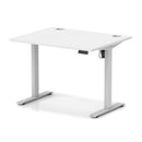 White Dynamic Air Lite height adjustable desk with cable ports, featuring a sleek modern design and ergonomic workspace.