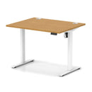 Dynamic Air Lite height adjustable desk with oak finish and integrated cable ports, featuring a sleek modern design.