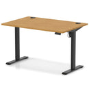 Dynamic Air Lite height adjustable desk in oak finish with cable ports, featuring sleek modern design and ergonomic workspace setup.