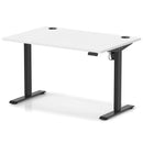 White Air Lite height adjustable desk with cable ports by Dynamic, showing a sleek ergonomic workspace with a modern design.
