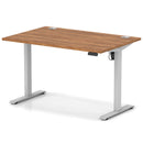 Dynamic Air Lite height adjustable desk with walnut finish and cable ports, featuring a sleek modern design for ergonomic workspace setup.