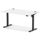 White Air Lite height adjustable desk with cable ports by Dynamic, showcasing its sleek design and adjustable height feature.